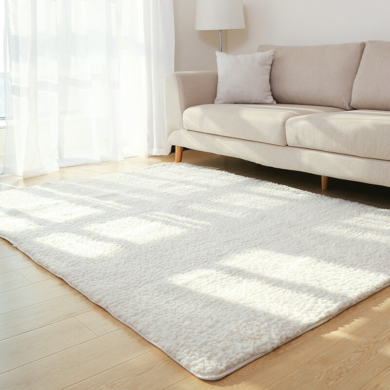 Fluffy White Plush Area Rug