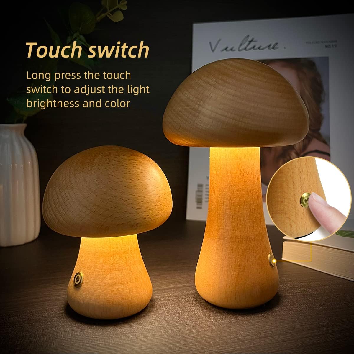 INS Wooden Mushroom LED Night Light