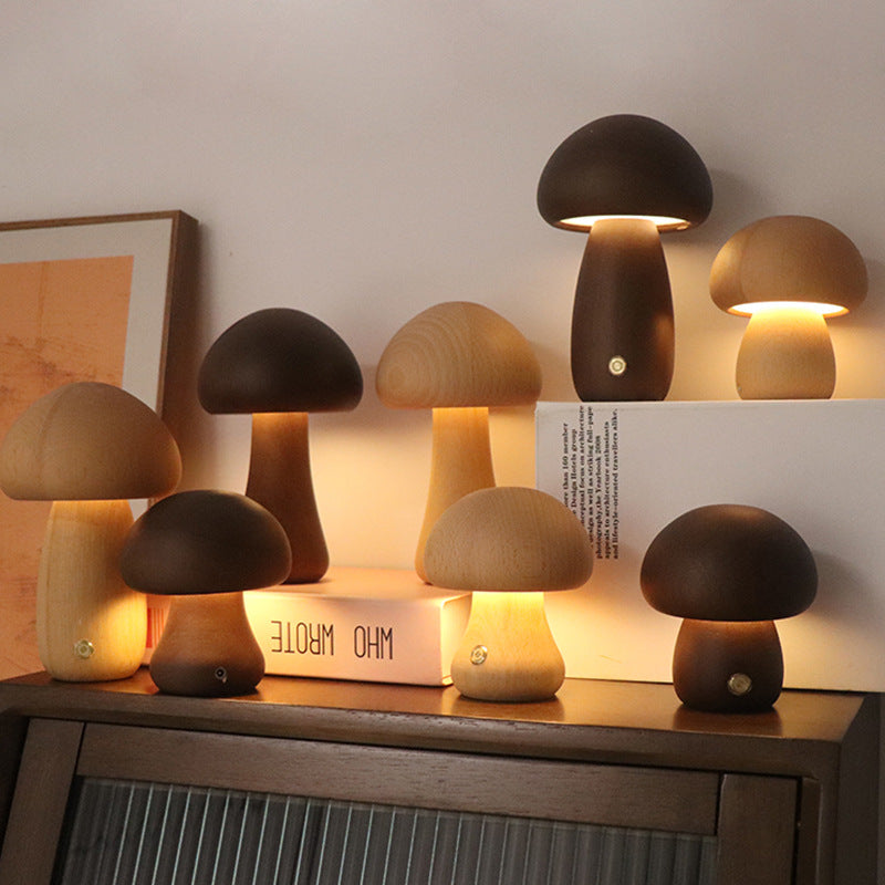 INS Wooden Mushroom LED Night Light